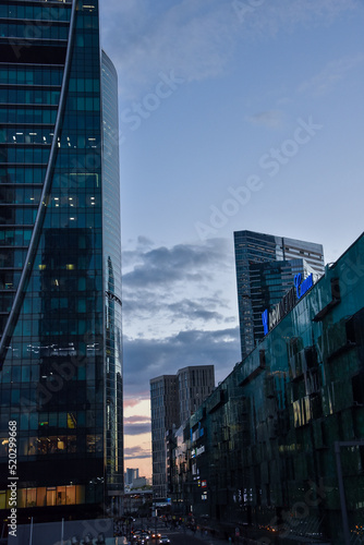 Moscow-City district, glass skyscrapers, business center of Moscow, summer evening Russia