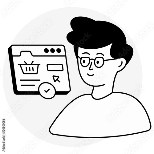 Conceptual glyph line design icon of shopping website 
