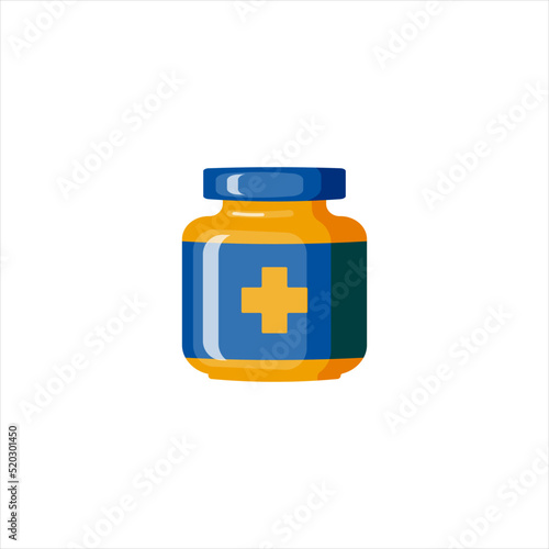 Medical bottle with label. Flat vector illustration.

