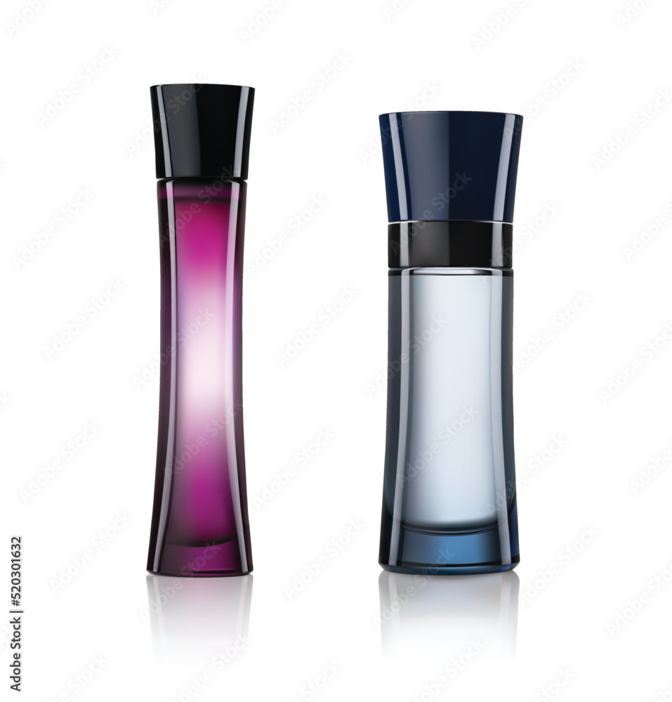 Highly Realistic image of two glass jars with perfume isolated on a white background. Highly Realistic image of two glass jars with perfume isolated on a white background.