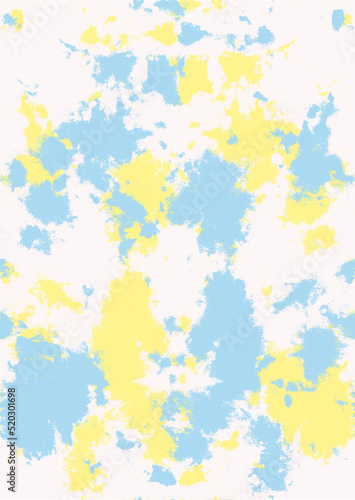 Tie Dye 2 Tone Clouds Close Up Shot fabric texture background blue yellows,  Tie dye shibori pattern. Hand painted ornamental blue teal turquoise colored elements on white background. Abstract texture