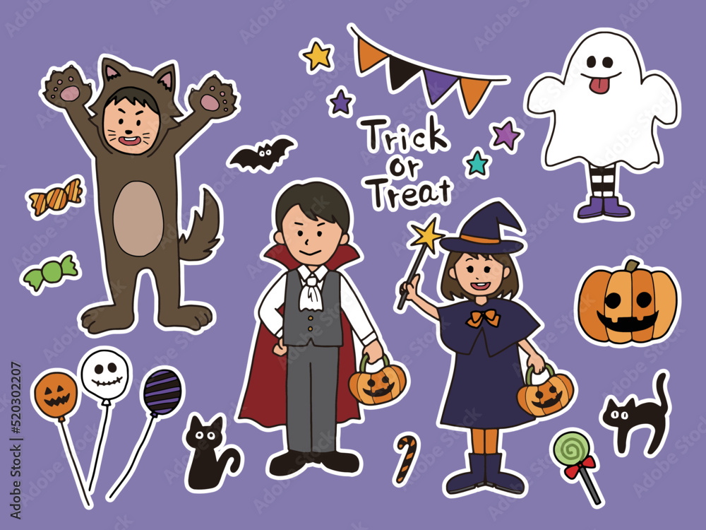 ハロウィン 仮装をする子供たちのイラストセット ハロウィン 仮装をする子供たちのイラストセット