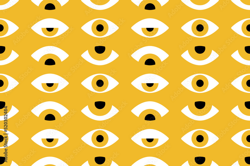 Fototapeta premium Bauhaus eye seamless pattern. Minimal geometric design of the 20s. Abstract vector template with elements of primitive forms. Modern hipster style. 