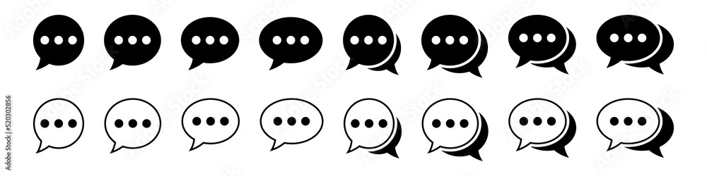 Chat message icon set, Chat speech bubble, Social media message. Blank empty bubbles vector design elements. Vector illustration. Chat message icon set, Chat speech bubble, Social media message. Blank empty bubbles vector design elements. Vector illustration.