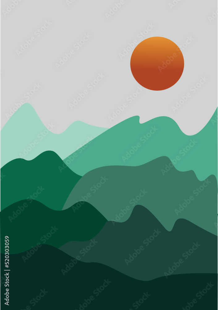 view of mountain and the sun with flat design, for abstract backgrounds