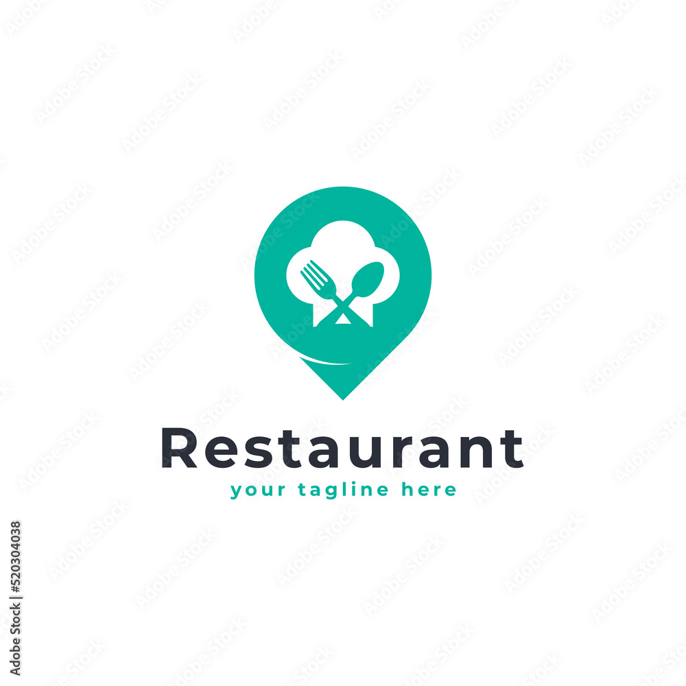 Food Point Logo. Toque Blanches and Pin Location Logo Combination. Suitable for Restaurant Icon Food Point Logo. Toque Blanches and Pin Location Logo Combination. Suitable for Restaurant Icon
