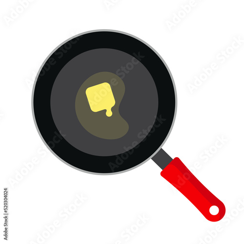melting butter in Frying pan vector illustration isolated on white background