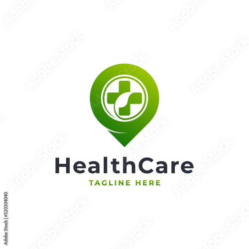Medical Location Logo Design Vector, Plus Icon with Pin Map Logo Combination. Suitable for Business and Medical Icon