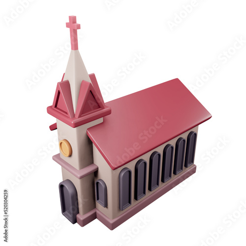 Church building 3d rendering isometric icon.