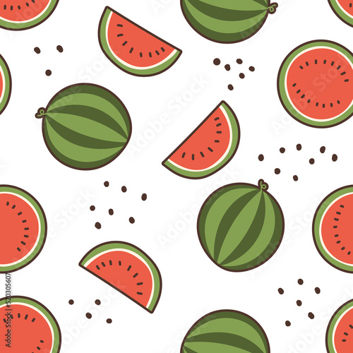 Fototapeta Naklejka Na Ścianę i Meble -  Vector seamless pattern with a watermelon. Abstract repeating background.