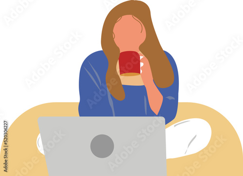 flat art illustration of a girl, drinking coffee