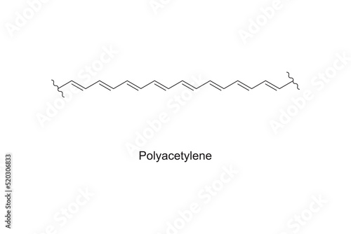 Polyacetylene polymer chemical structure on white background.