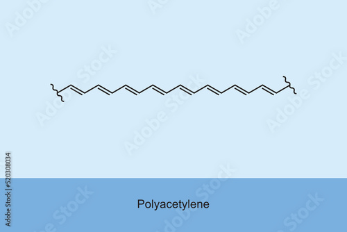 Polyacetylene polymer chemical structure on blue background.