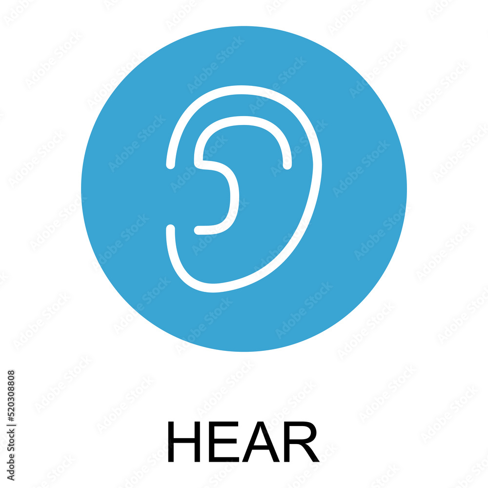 Human anatomy flat ear icon, hear health organ vector illustration, face part sign Human anatomy flat ear icon, hear health organ vector illustration, face part sign