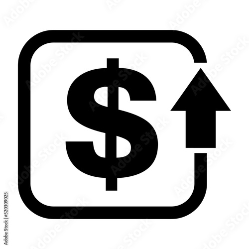 Cost symbol dollar increase icon. Income vector symbol image isolated on background