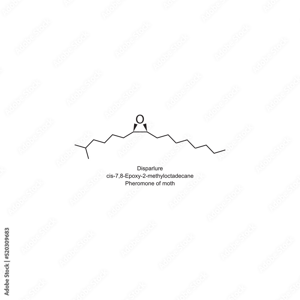Chemical structure of Disparlure - moth pheromone - on white background. Chemical structure of Disparlure - moth pheromone - on white background.