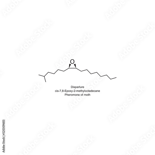 Chemical structure of Disparlure - moth pheromone - on white background.