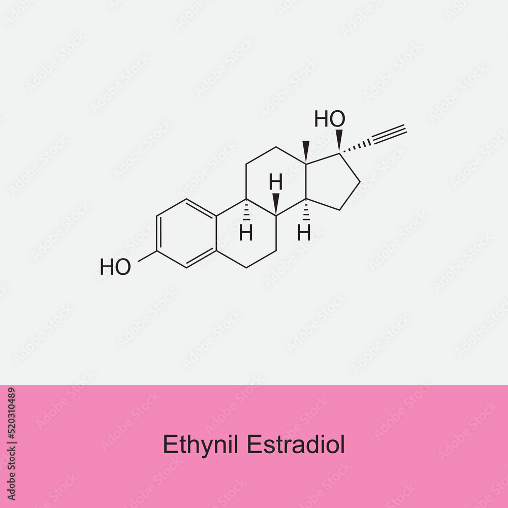 Ethynil Estradiol hormone molecular structure on white background. Vector illustration. Ethynil Estradiol hormone molecular structure on white background. Vector illustration.