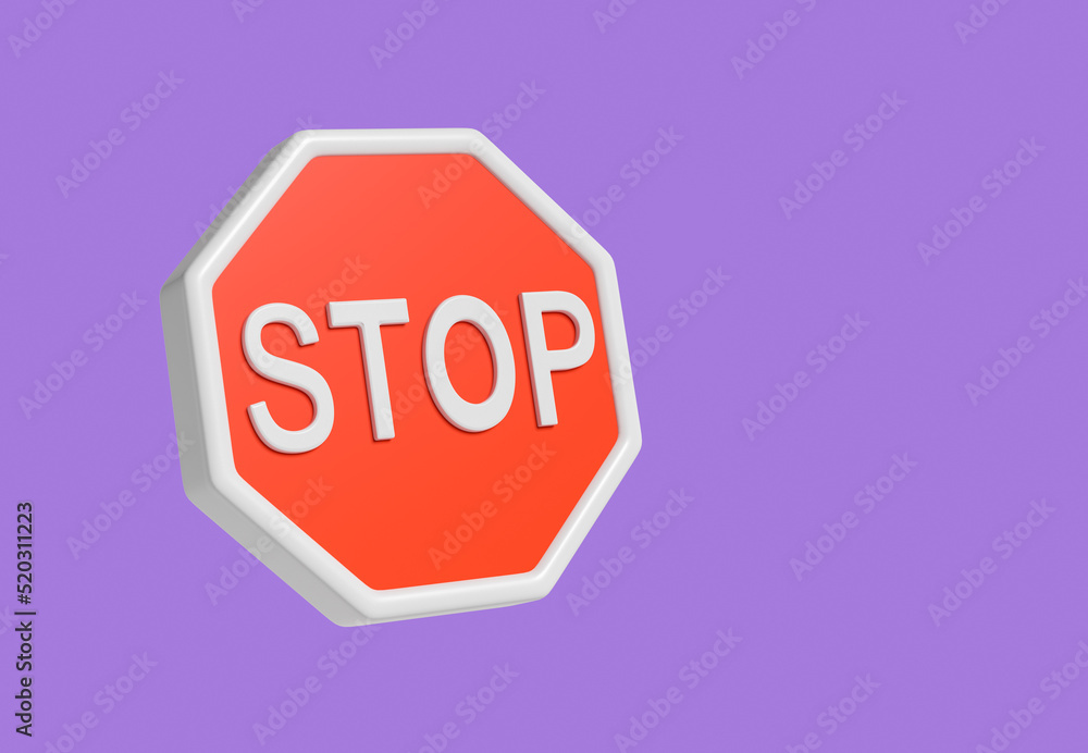Stop sign on violet background, concept of warning. Copy space Stop sign on violet background, concept of warning. Copy space