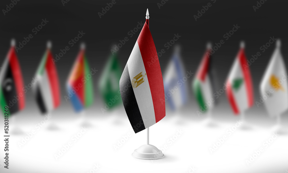 The national flag of the Egypt on the background of flags of other