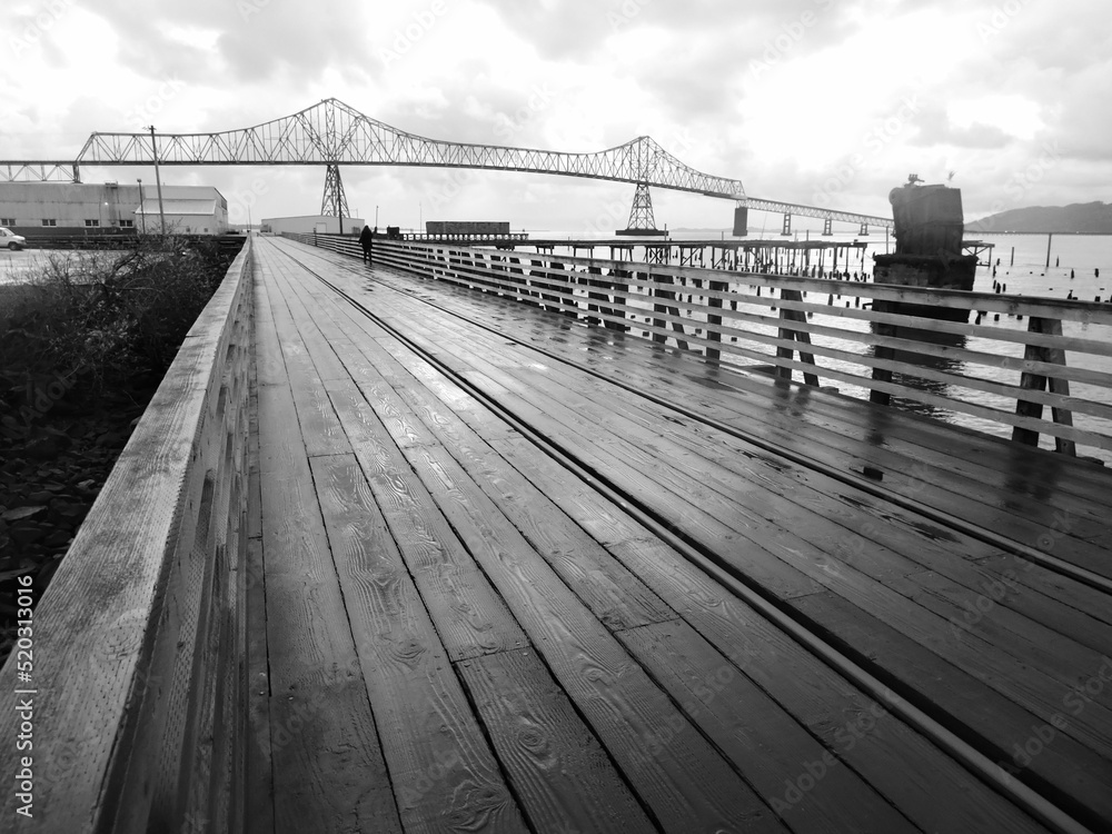 the megler bridge in black and white