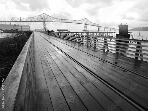 the megler bridge in black and white photo