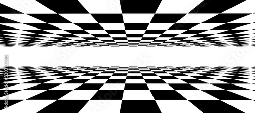 Floor in perspective with checkerboard texture. Empty chess boards. Double grid technology. Vector illustration.