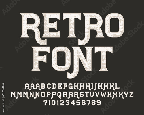 Retro alphabet font. Messy serif letters with alternates and numbers. Stock vector typescript for your typography design.