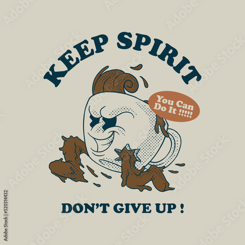 Cartoon emblem of running coffee cup with retro style