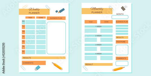 the plana glider for a week and a glider for a month are decorated with school supplies pencil eraser paper clipsner is decorated with school supplies. Vector illustration
