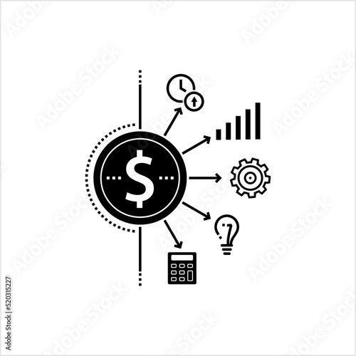 Money Management Icon, Budgeting, Investment, Banking, Taxes, Planning, Analyzing And Executing Process