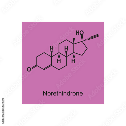 Norethindrone hormone molecular structure on purple background. Vector illustration.