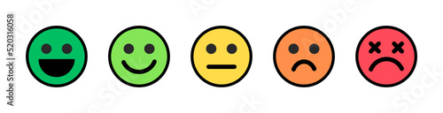 Set of emoji ratings to display customer feedback satisfaction rate - Vector emoticons faces collection with expressions to show good bad client feedback - Icons to use for web, app, toilet, shop, etc