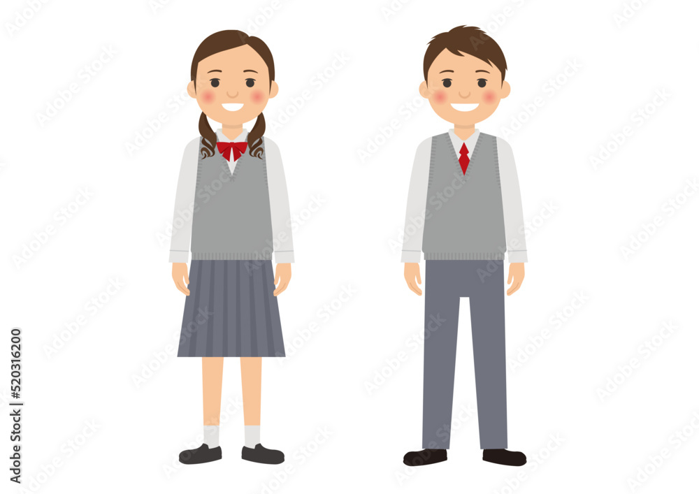 男子生徒と女子生徒の笑顔全身
