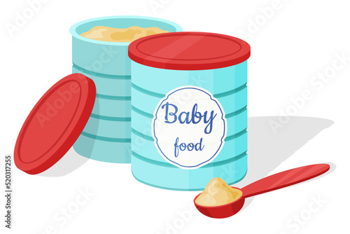 Baby food dry milk mixture in a tin can.Vector illustration.