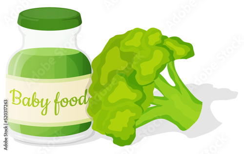 Baby food mashed broccoli.Vector illustration.