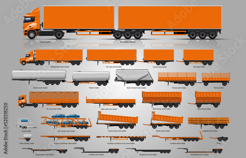 Types of trailers. Big Set of trailers. the largest set of trailers in the world. photo