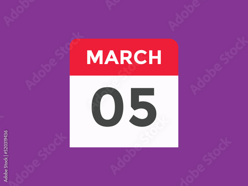march 5 Calendar icon Design. Calendar Date 5th March. Calendar template 