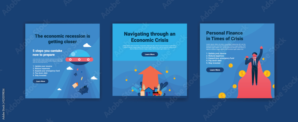 Media post template with the concept of economic crisis and inflation. Vector illustration of a business with the concept of economic crisis and inflation.