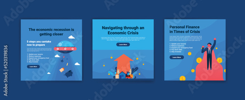 Media post template with the concept of economic crisis and inflation. Vector illustration of a business with the concept of economic crisis and inflation.
