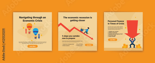 Media post template with the concept of economic crisis and inflation. Vector illustration of a business with the concept of economic crisis and inflation.