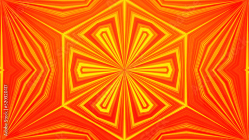 Abstract animation of movement of triangles in kaleidoscope. Yellow-orange color scheme. Meditative and hypnotic pattern of fractal cyclic animation
