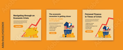 Media post template with the concept of economic crisis and inflation. Vector illustration of a business with the concept of economic crisis and inflation.