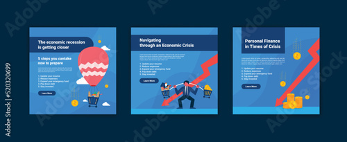 Media post template with the concept of economic crisis and inflation. Vector illustration of a business with the concept of economic crisis and inflation.
