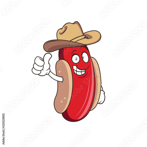 cowboy hot dog mascot with thumbs up design