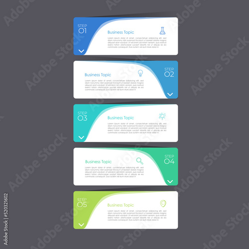 Modern infographic Timeline template can be used for workflow layout, diagram, number options, web design. Infographic business concept with 5 option, parts, steps or processes.