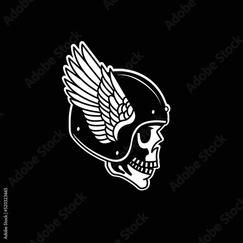 Skull of a rider with a helmet driving at high speed , perfect for your logo or shirt design .