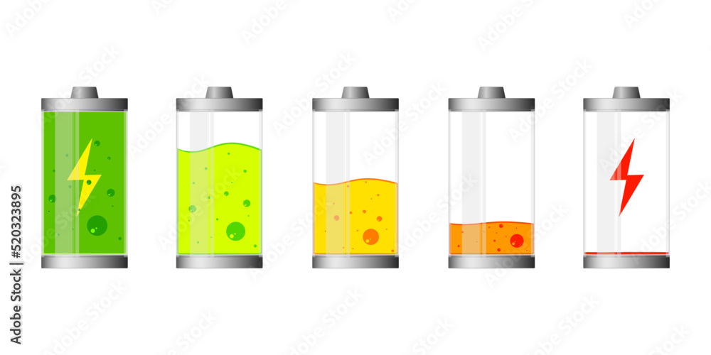 Batteries bundles with full energy status, half, low and empty level, Battery circuit transparent is charging, Rechargeable power storage for eco friendly and Reduce the amount of electronic waste. Batteries bundles with full energy status, half, low and empty level, Battery circuit transparent is charging, Rechargeable power storage for eco friendly and Reduce the amount of electronic waste.