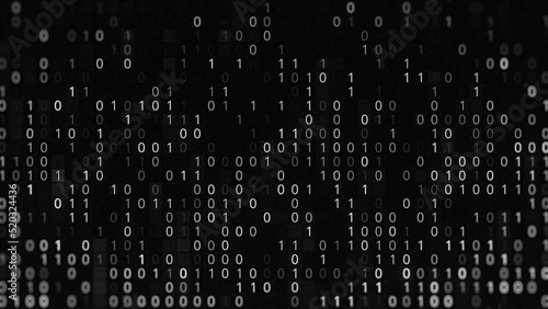 Obraz na płótnie Black and white background with code zero and one. Animation. Binary code on black background. Failure in binary code system. Programming using binary code