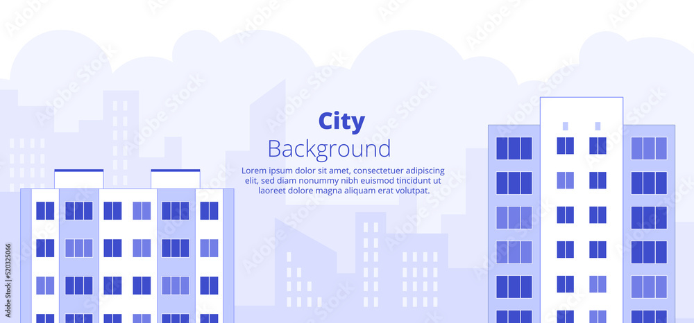 City landscape with buildings. Abstract horizontal banner and background with copy space for text. Header images for web. Vector illustration in simple minimal monochrome geometric flat style